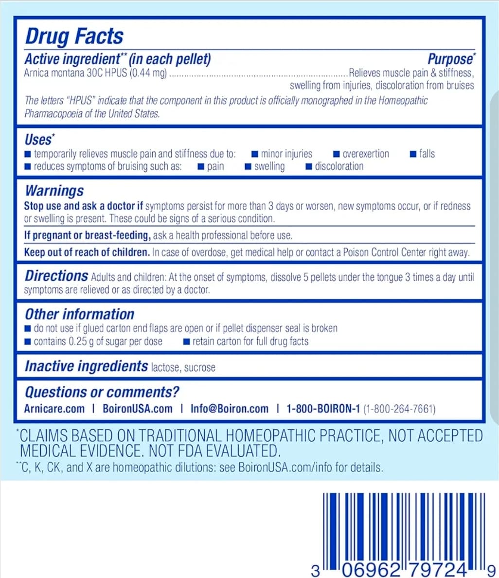 Boiron Arnica 30C Meltaway Pellets Pain Relief 240 Count - Thumbnail 6