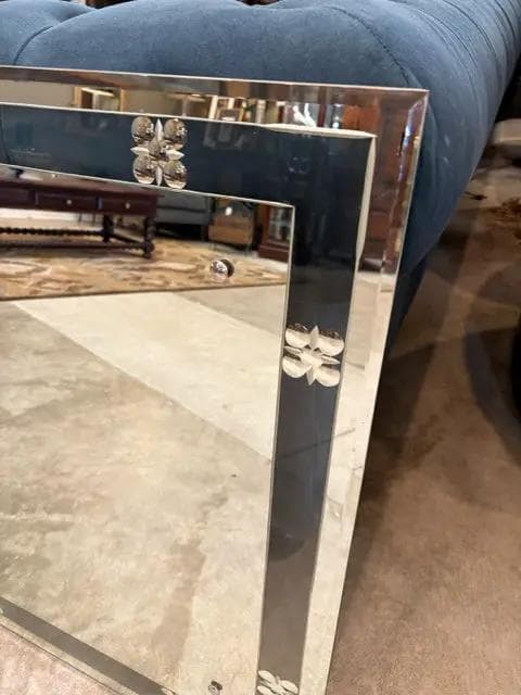 Antique Etched Beveled Silver Mirror With Floral Detail - Thumbnail 2