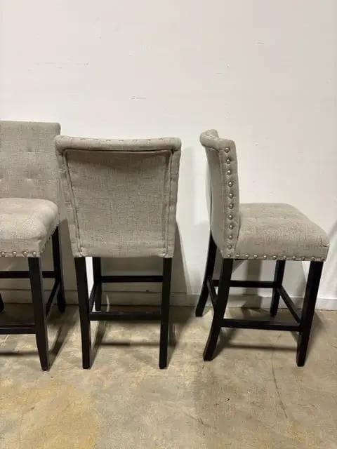 Set Of 3 Grey Barstools With Silver Nailheads - Thumbnail 4