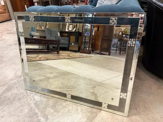 Antique Etched Beveled Silver Mirror With Floral Detail - Image 1