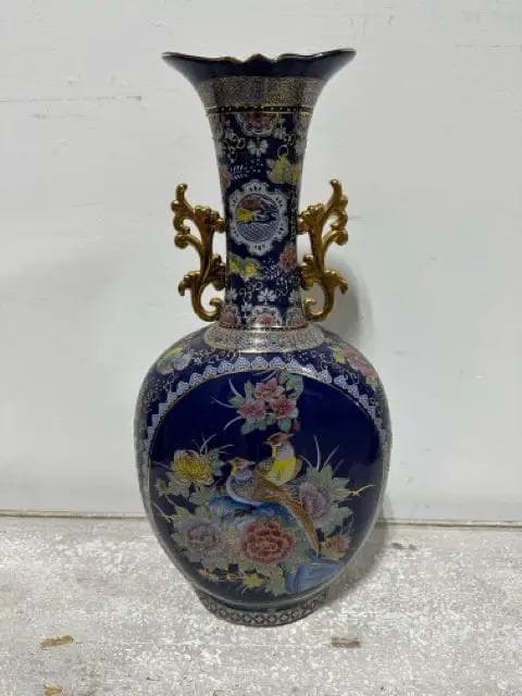 Blue And Gold Chinese Porcelain Bird And Floral Vase - Image 1
