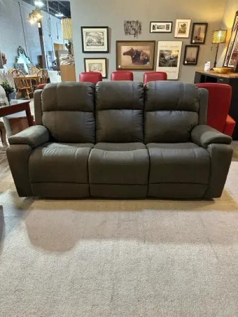 La Z Boy Grey Manual Reclining Sofa - Image 1