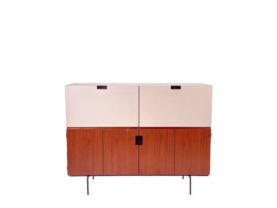 Vintage Mid-Century Modern Teak and White Bar Cabinet - Image 1