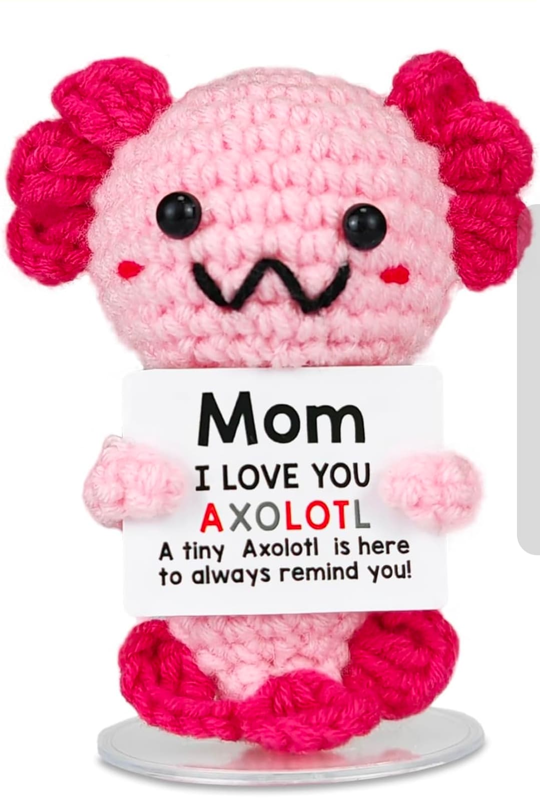 Handmade Crochet Plush with "Mom - I Love You" Message Card for Mother's Day - Image 1