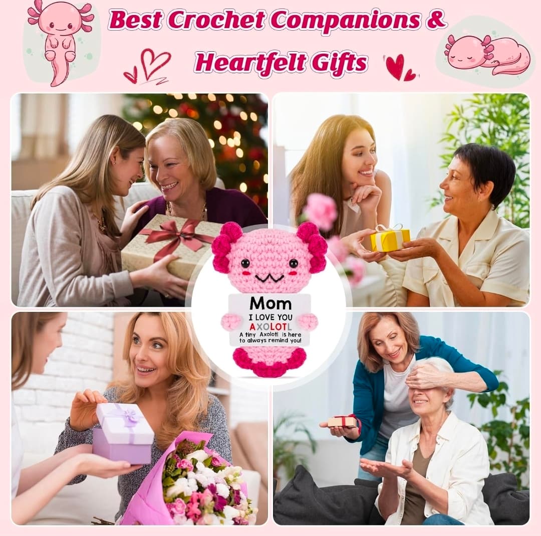 Handmade Crochet Plush with "Mom - I Love You" Message Card for Mother's Day - Thumbnail 6