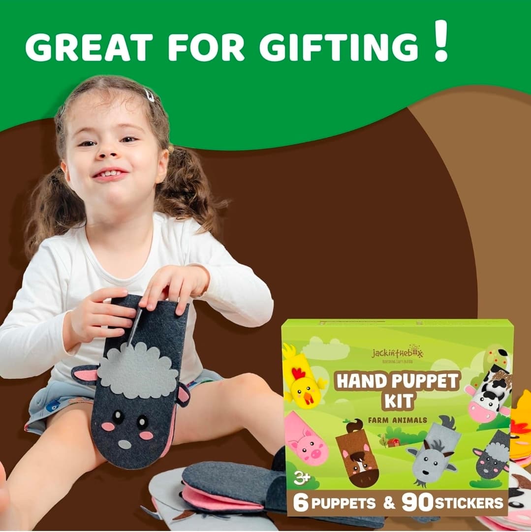 6 Sets of Hand Puppet Craft Kit Farm Animals 90+ Pieces for toddlers - Thumbnail 7