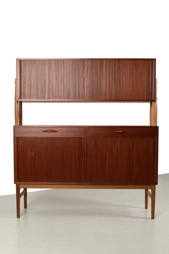 Mid-Century Modern Teak Tambour Door Cabinet - Image 1