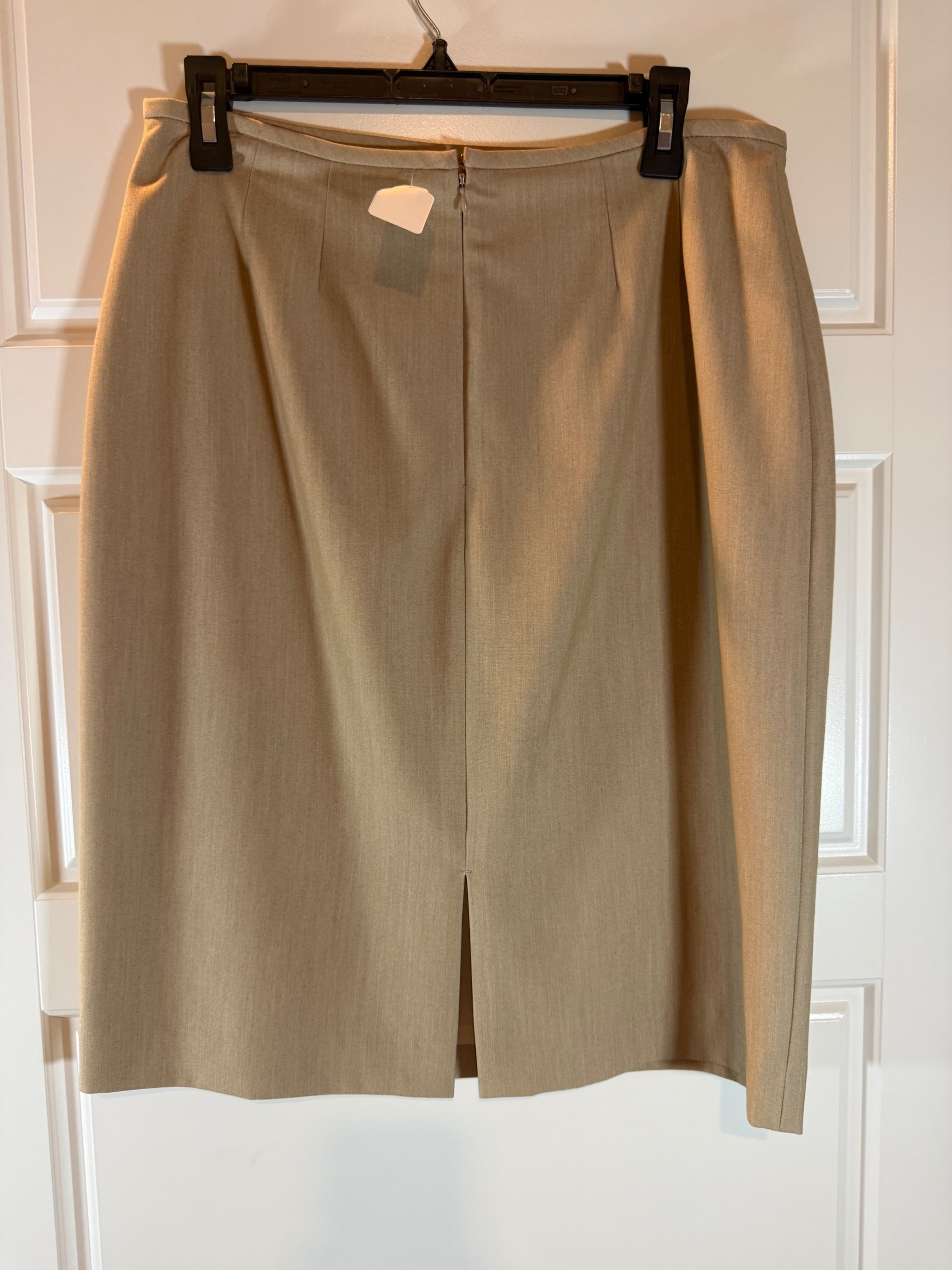 Preston & York Tan Knee-Length Pencil Skirt with Back Slit - Thumbnail 2