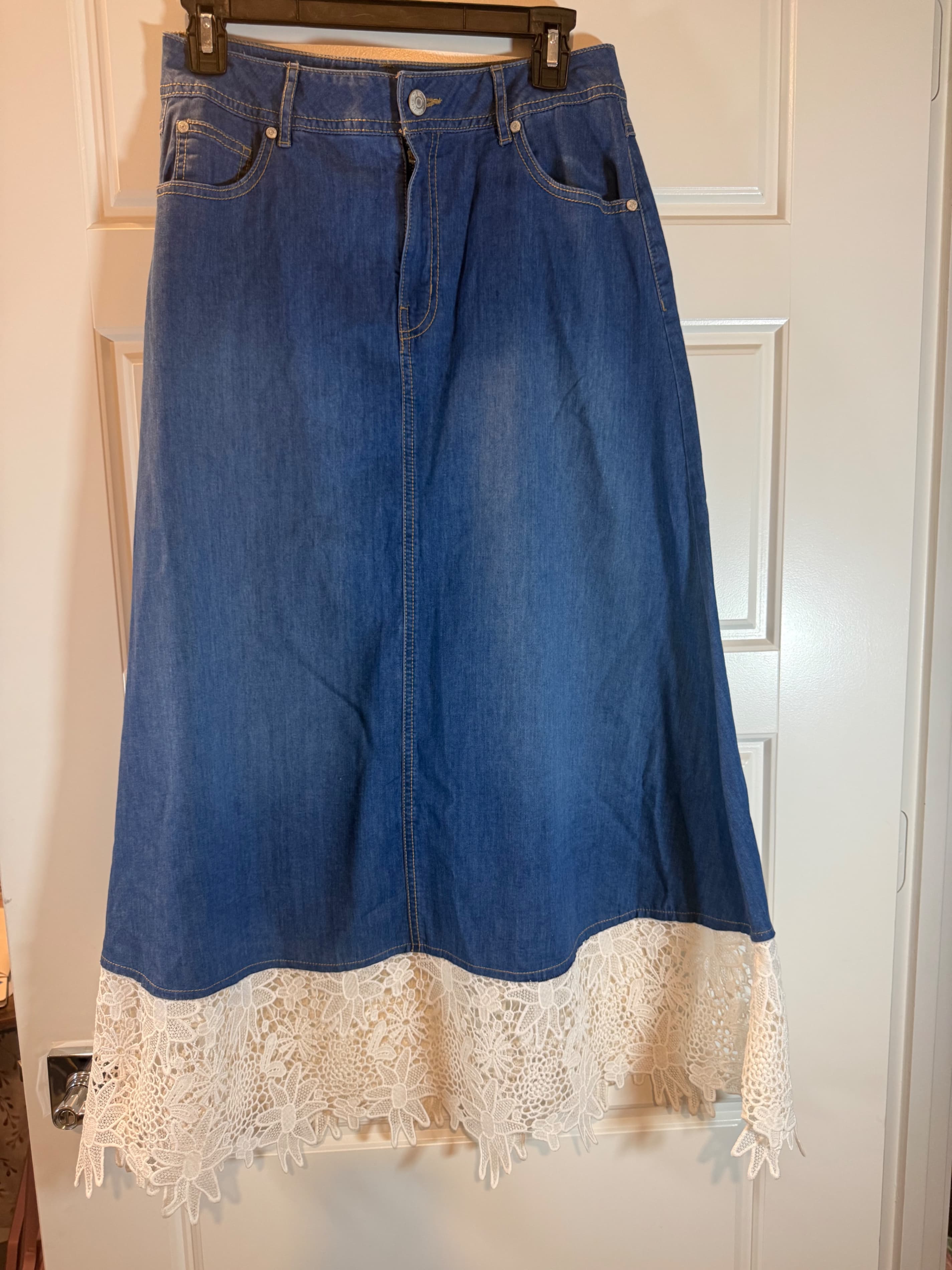 EST. 1946 Denim Skirt with Lace Hem Size 6 - Image 1