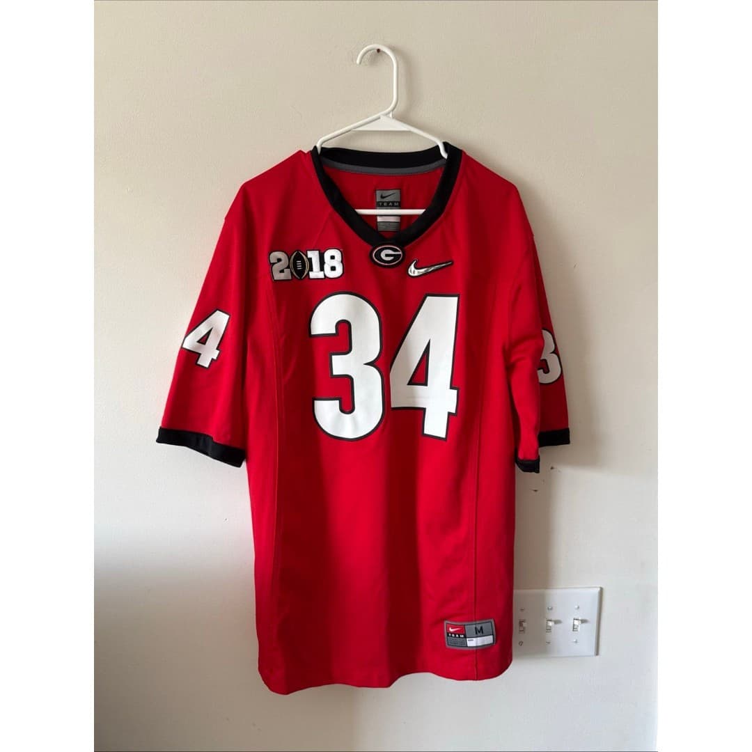 Men’s Nike Herschel Walker #34 Georgia Bulldogs Jersey 2018 CFB Patch Sz M - Red - Image 1