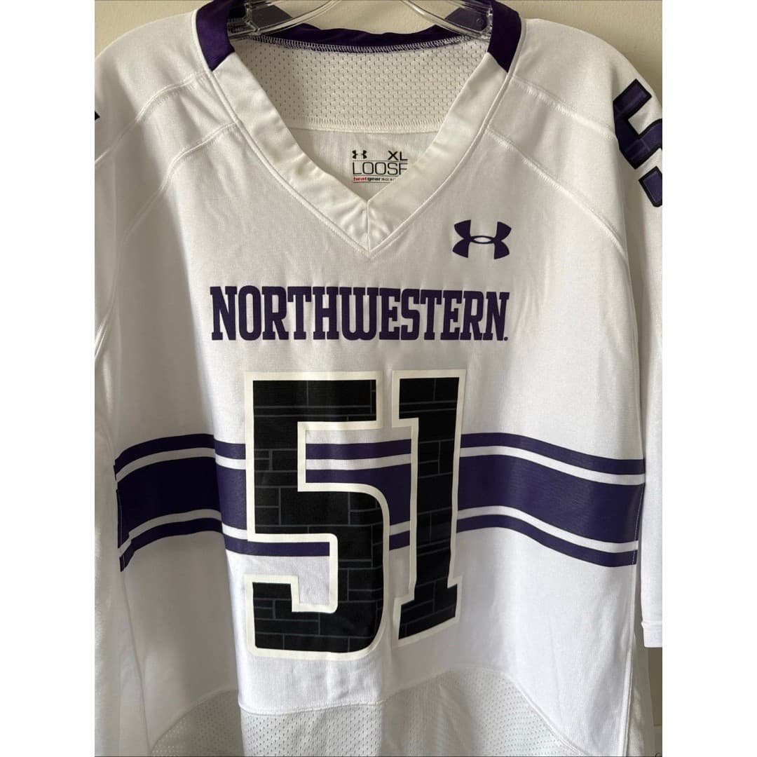 Men’s Under Armour #51 Northwestern Wildcats White Jersey College Sz XL - NWT - Thumbnail 2