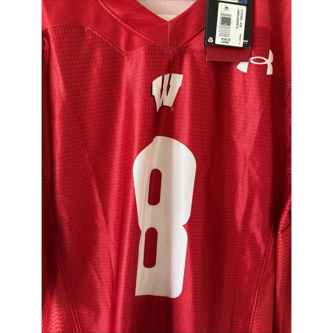 Men’s Under Armour Tanner Mordecai #8 Wisconsin Badgers Jersey Sz L - NWT - Thumbnail 2