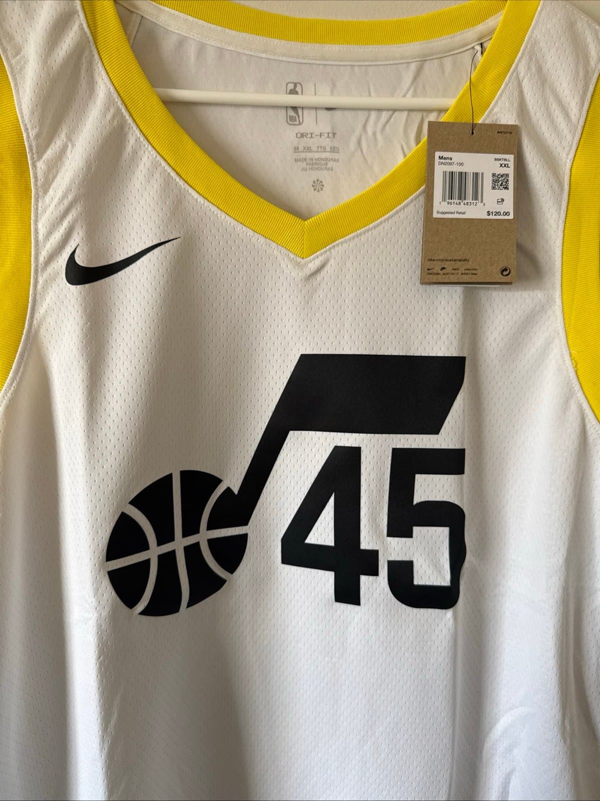 Men’s Nike Donovan Mitchell #45 Utah Jazz Swingman NBA Jersey Sz 56 - White NWT - Thumbnail 2