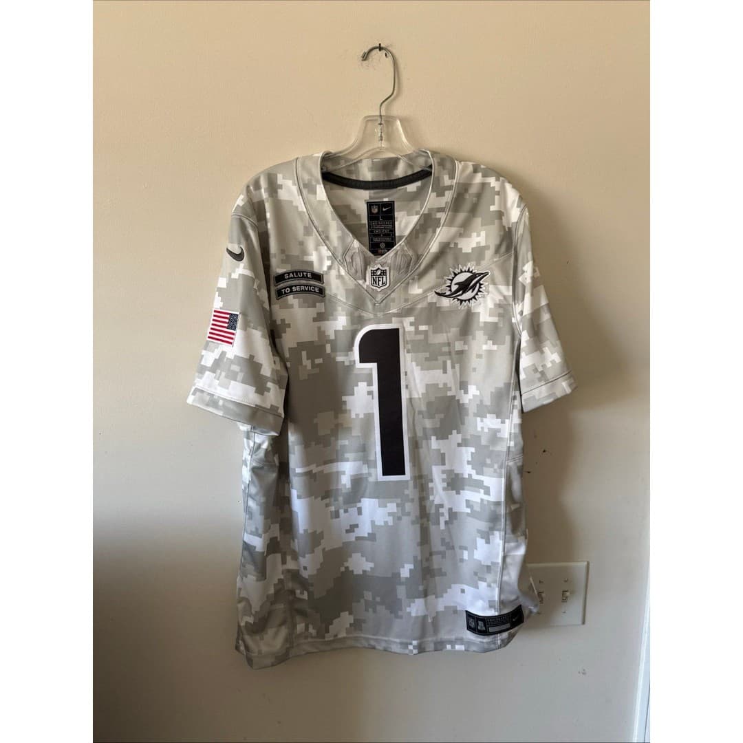 Men’s Nike Tua Tagovailoa #1 Miami Dolphins Salute to Service Vapor Jersey Sz L - Image 1