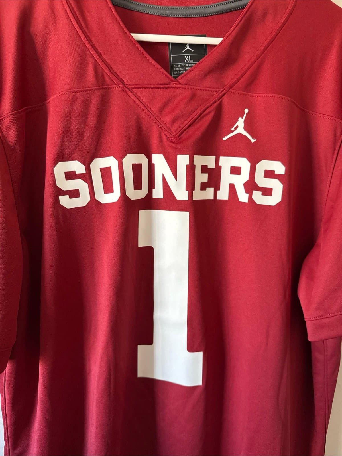 Men’s Jordan Oklahoma Sooners Jalen Hurts #1 Gameday Football Jersey Sz XL - Red - Thumbnail 2
