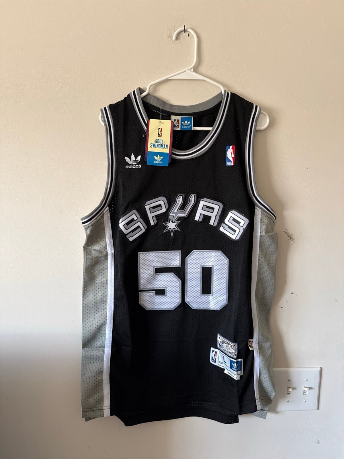 Men’s Adidas David Robinson #50 Spurs Hardwood Classics Soul Jersey Sz L +2 NWT - Image 1