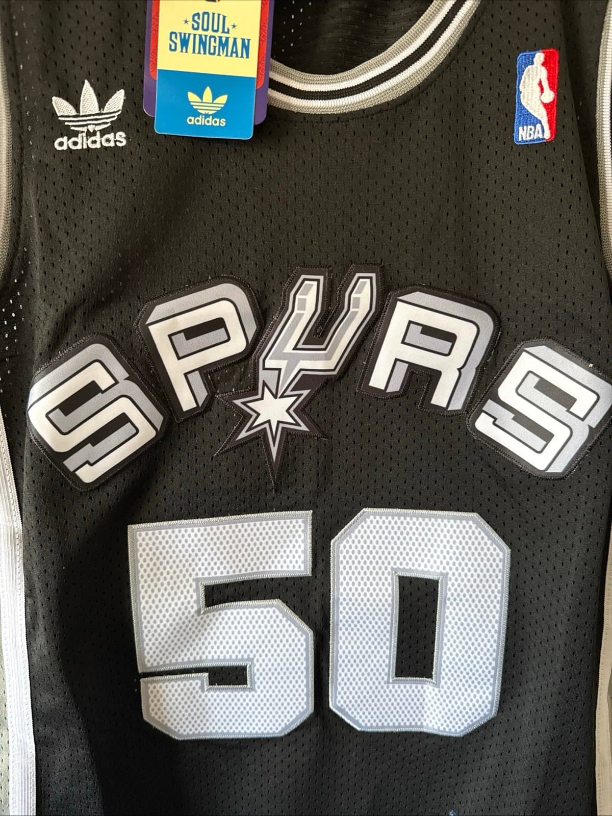 Men’s Adidas David Robinson #50 Spurs Hardwood Classics Soul Jersey Sz L +2 NWT - Thumbnail 2