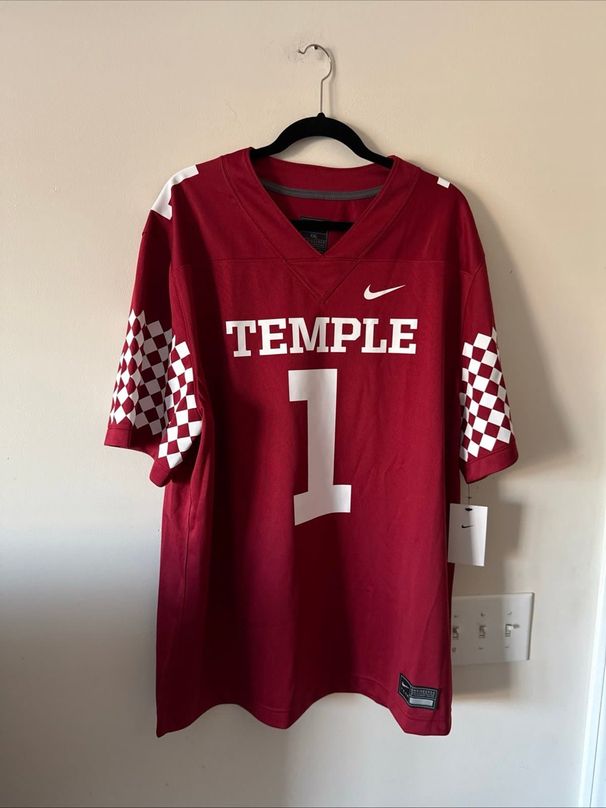 Men’s Nike Temple Owls #1 Football NCAA Jersey Sz 2XL - Cherry Red NWT - Image 1