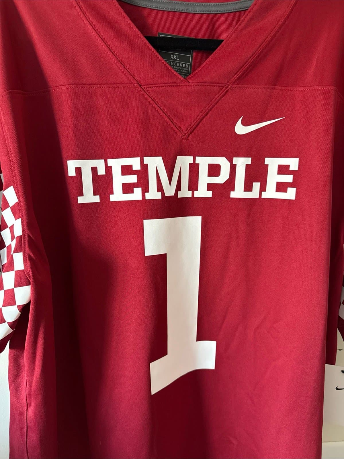 Men’s Nike Temple Owls #1 Football NCAA Jersey Sz 2XL - Cherry Red NWT - Thumbnail 2