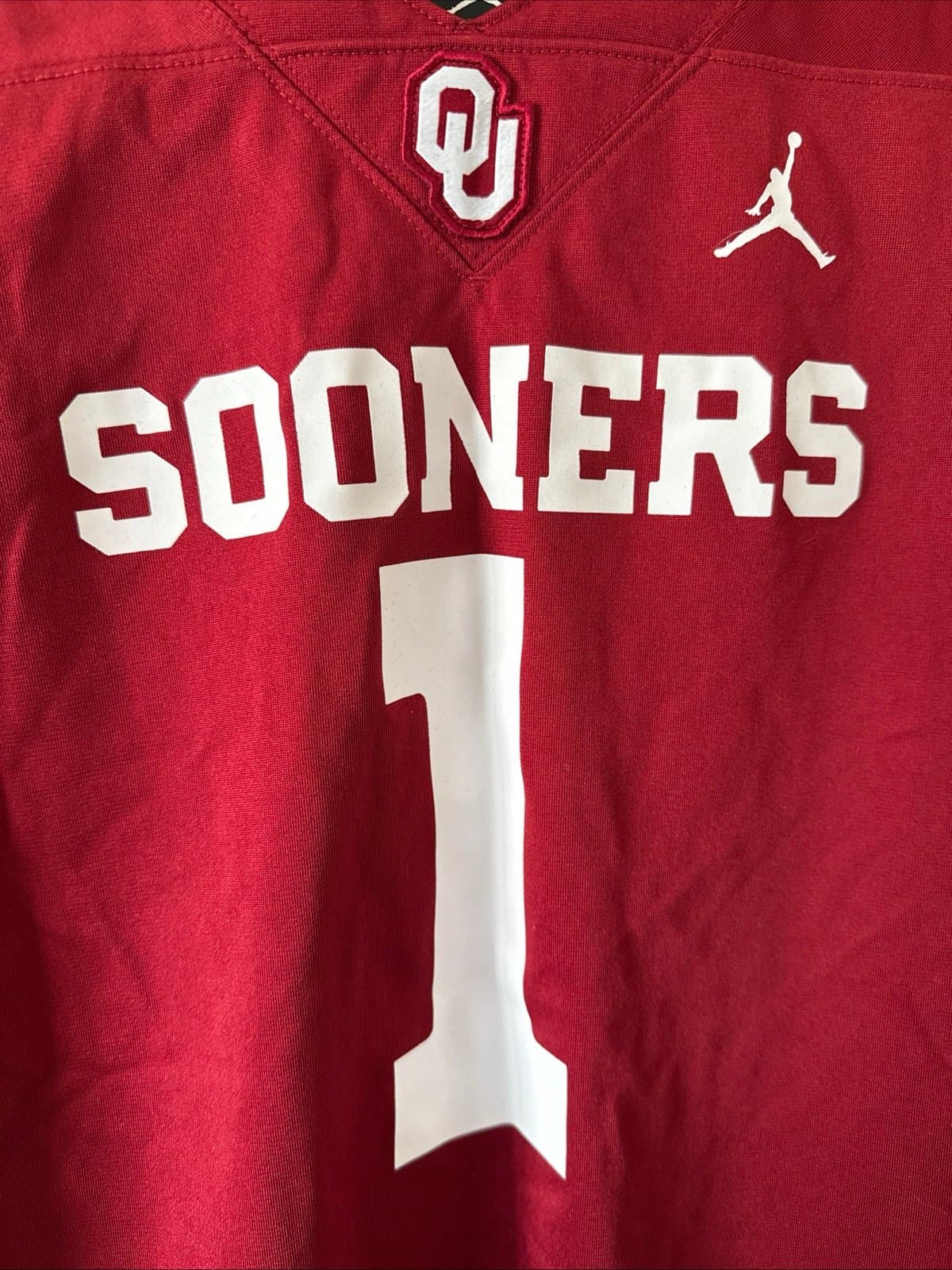 Boy’s Jordan Oklahoma Sooners #1 Football Jersey Sz Youth Large - Red - Thumbnail 2