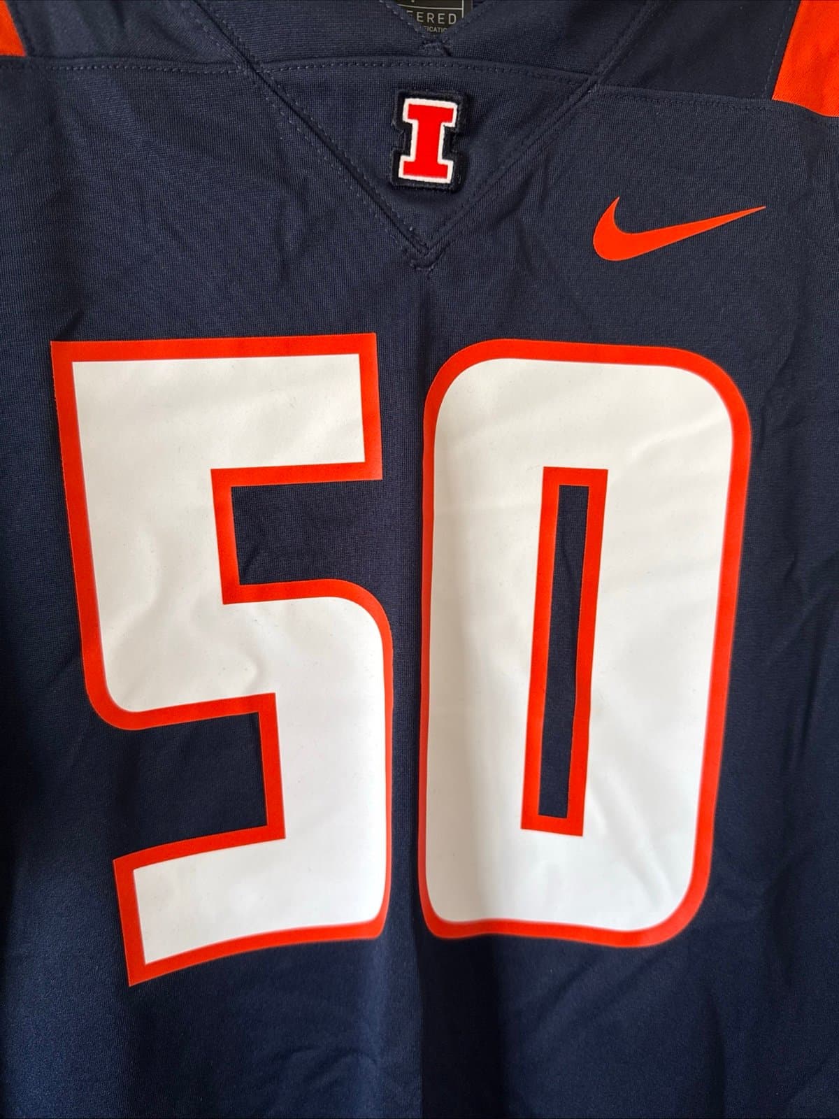 Men's Nike #50 Illinois Fighting Illini Untouchable NCAA Jersey Sz M - NWT - Thumbnail 2