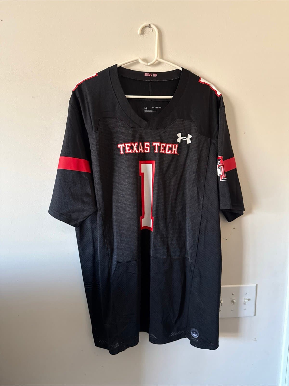Men’s Under Armour Texas Tech Red Raiders #1 Away Football Jersey Sz 2XL - Black - Image 1