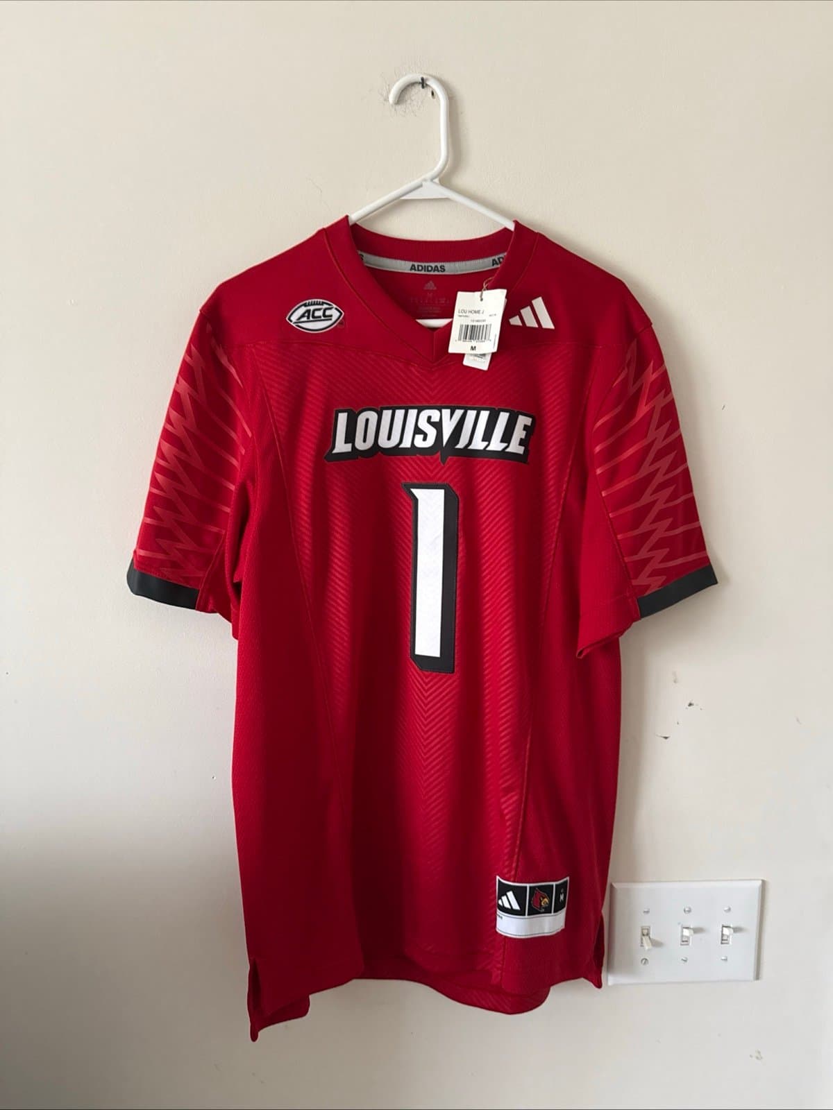 Men’s Adidas Louisville Cardinals #1 Authentic Football Jersey Sz M - Red NWT - Image 1