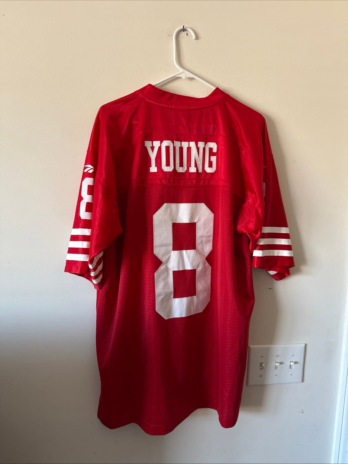 Men’s Reebok NFL Vintage Steve Young #8 San Francisco 49ers Jersey Sz L - Red - Thumbnail 6