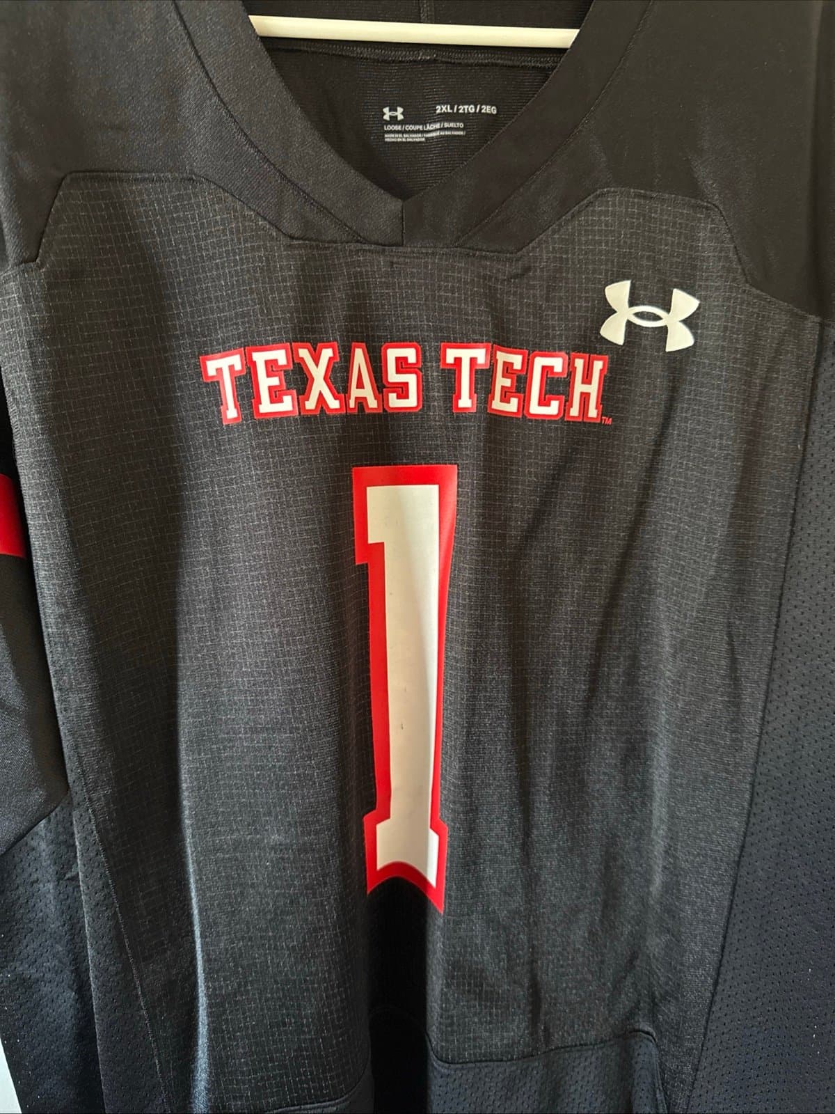 Men’s Under Armour Texas Tech Red Raiders #1 Away Football Jersey Sz 2XL - Black - Thumbnail 2