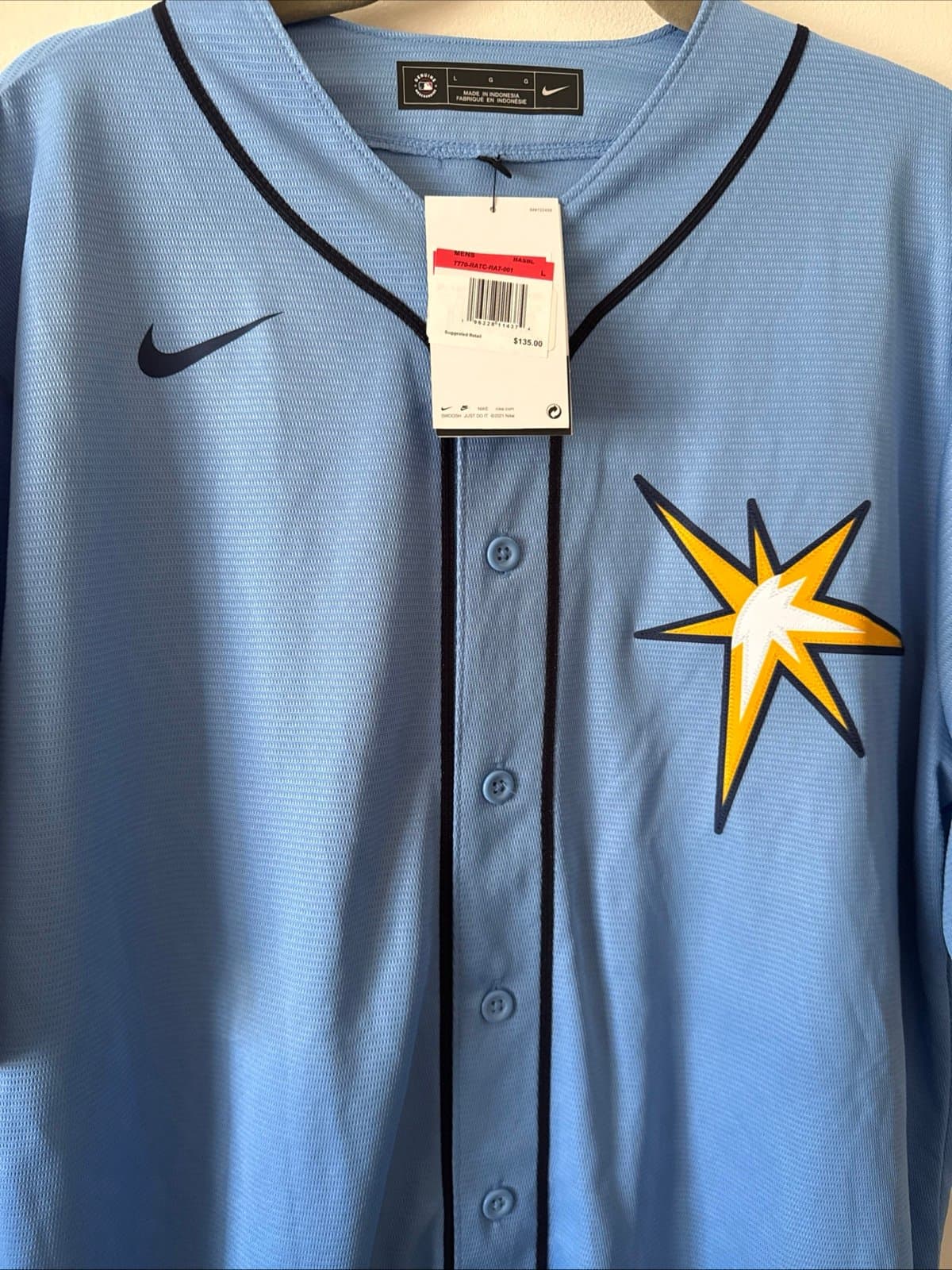 Men’s Nike Tampa Bay Rays Wander Franco #5 Jersey Alternate Sz L - Blue NWT - Thumbnail 2