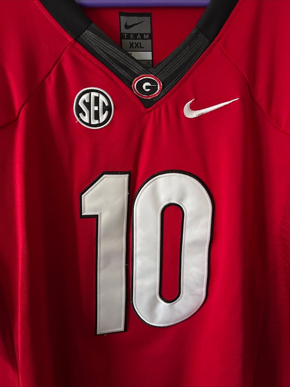 Men’s NIKE Jacob Eason #10 Georgia Bulldogs NCAA Jersey Sz 2XL - Red RARE - Thumbnail 2