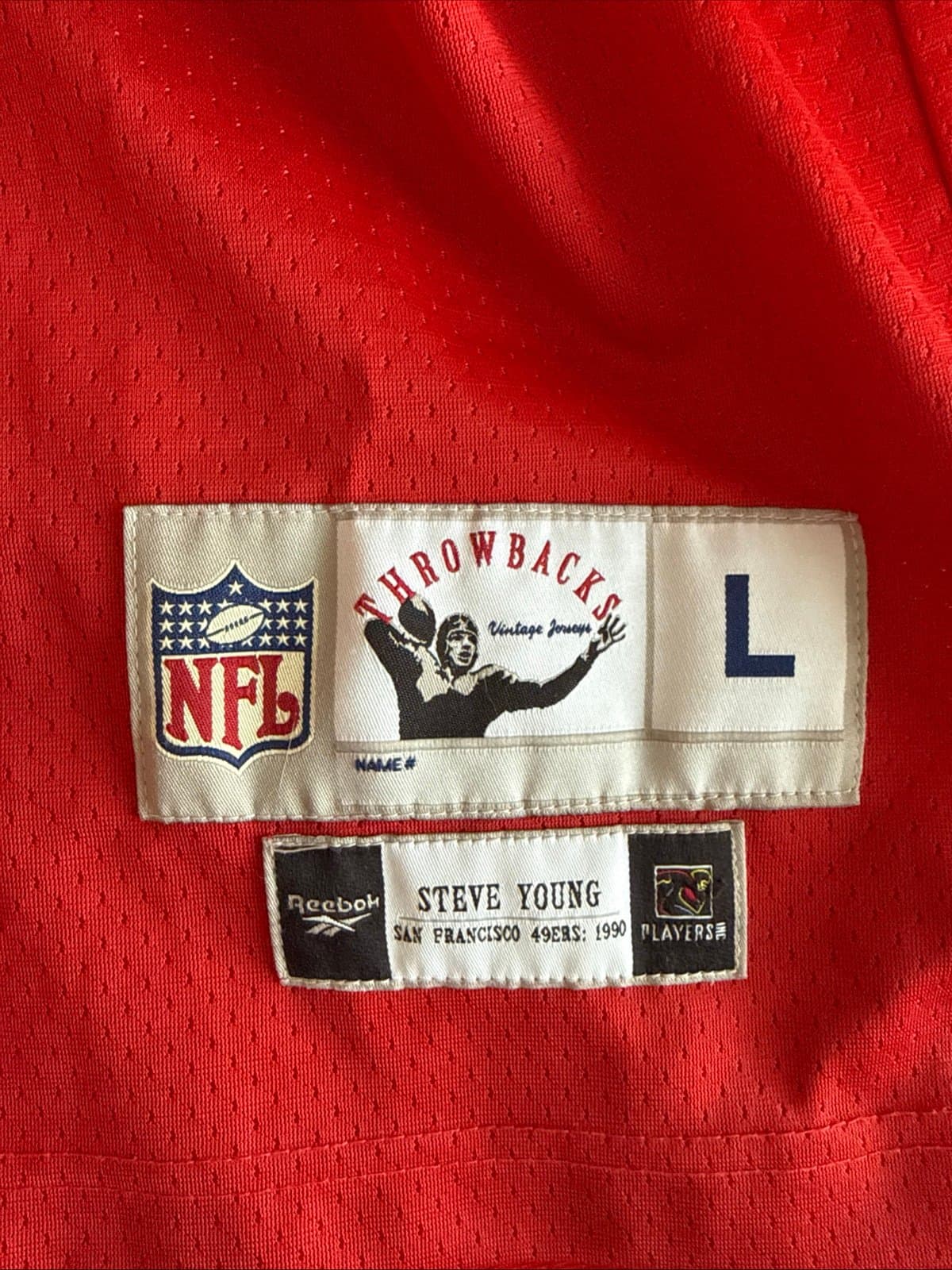 Men’s Reebok NFL Vintage Steve Young #8 San Francisco 49ers Jersey Sz L - Red - Thumbnail 3