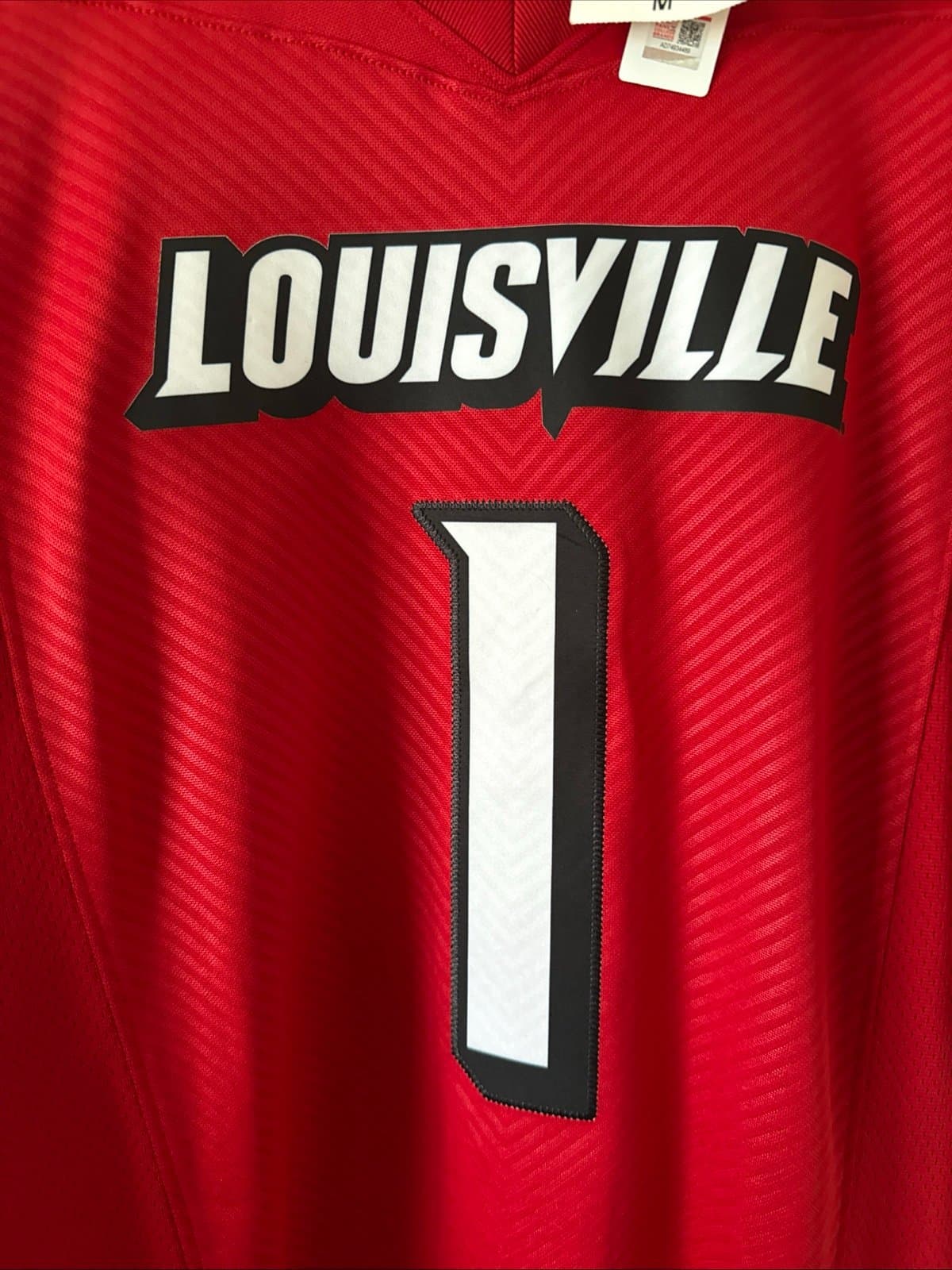 Men’s Adidas Louisville Cardinals #1 Authentic Football Jersey Sz M - Red NWT - Thumbnail 2