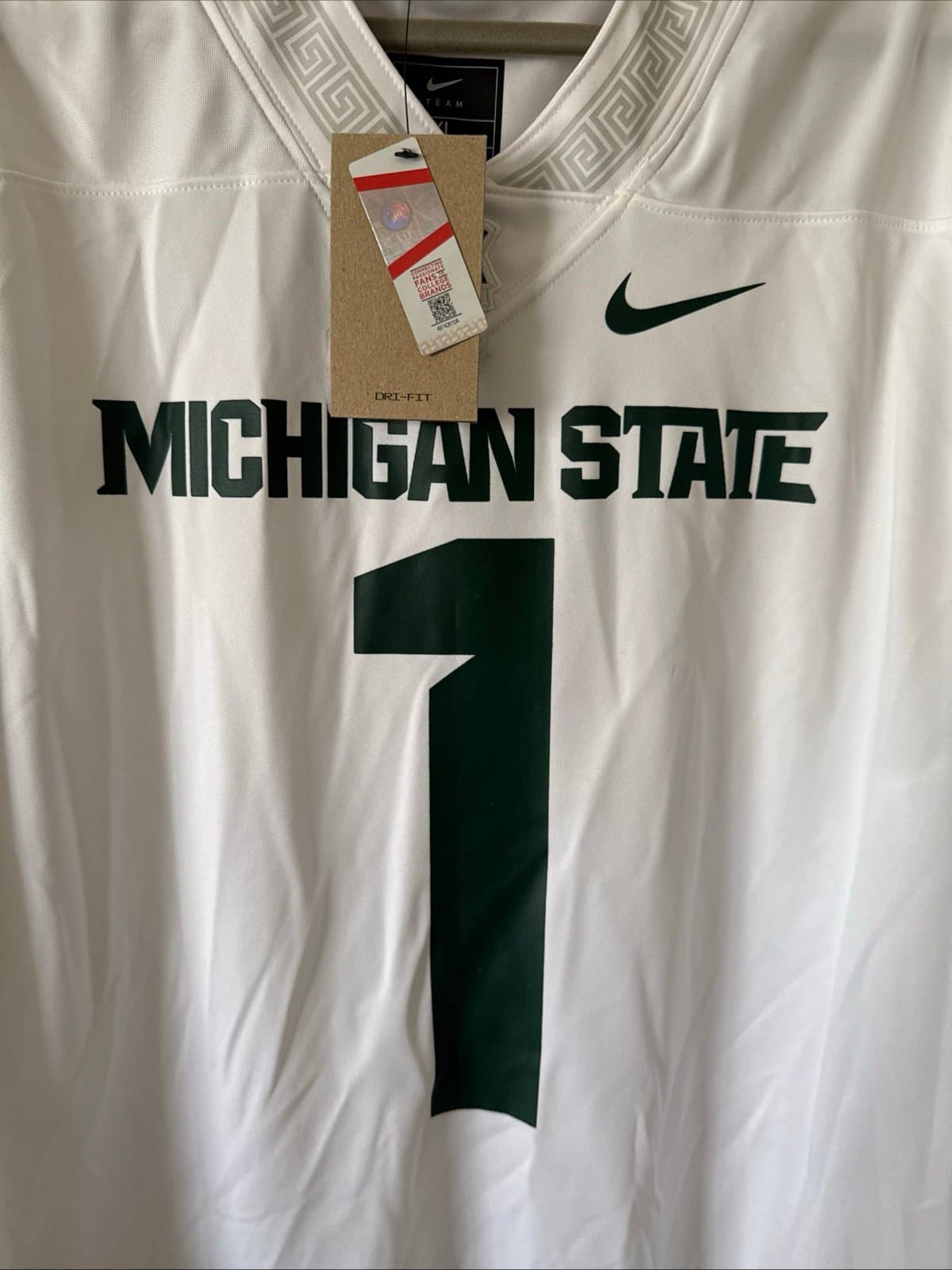 Men’s Nike Michigan State Spartans #1 White Dri-FIT Football Jersey Sz XL - NWT - Thumbnail 2