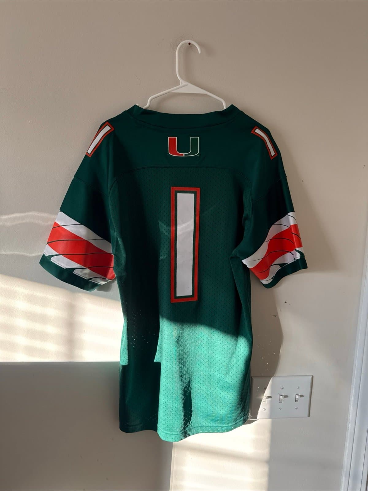 Men’s adidas Miami Hurricanes #1 Football Jersey #1 Sz M - Green Rare - Thumbnail 5