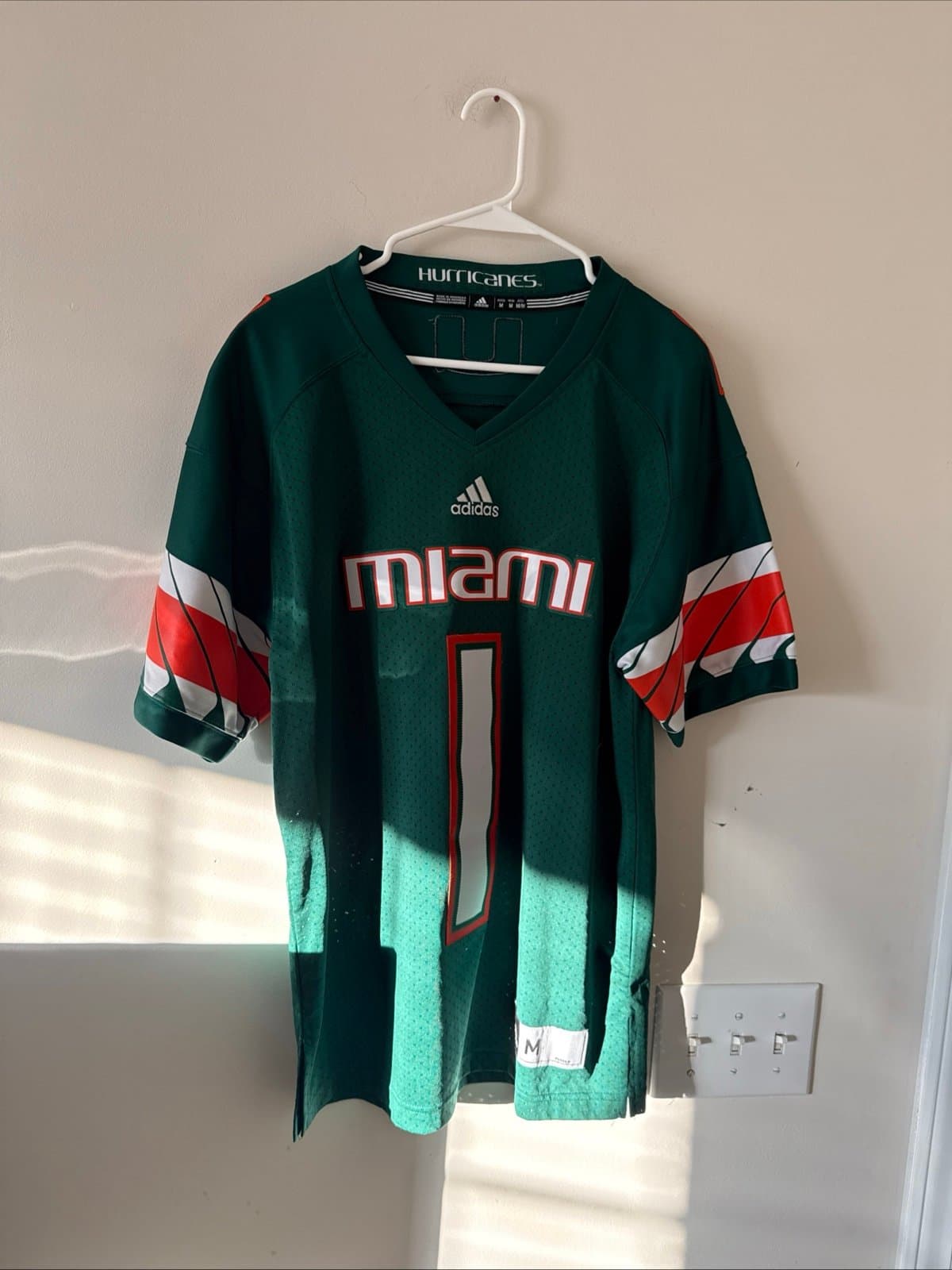 Men’s adidas Miami Hurricanes #1 Football Jersey #1 Sz M - Green Rare - Image 1