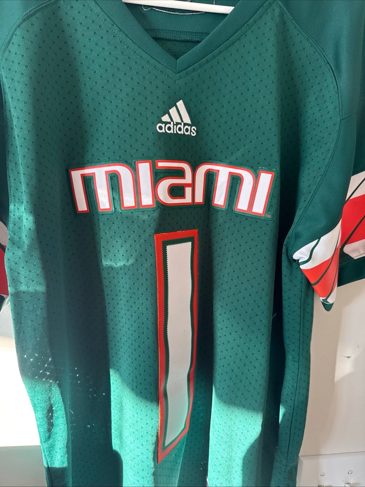 Men’s adidas Miami Hurricanes #1 Football Jersey #1 Sz M - Green Rare - Thumbnail 2
