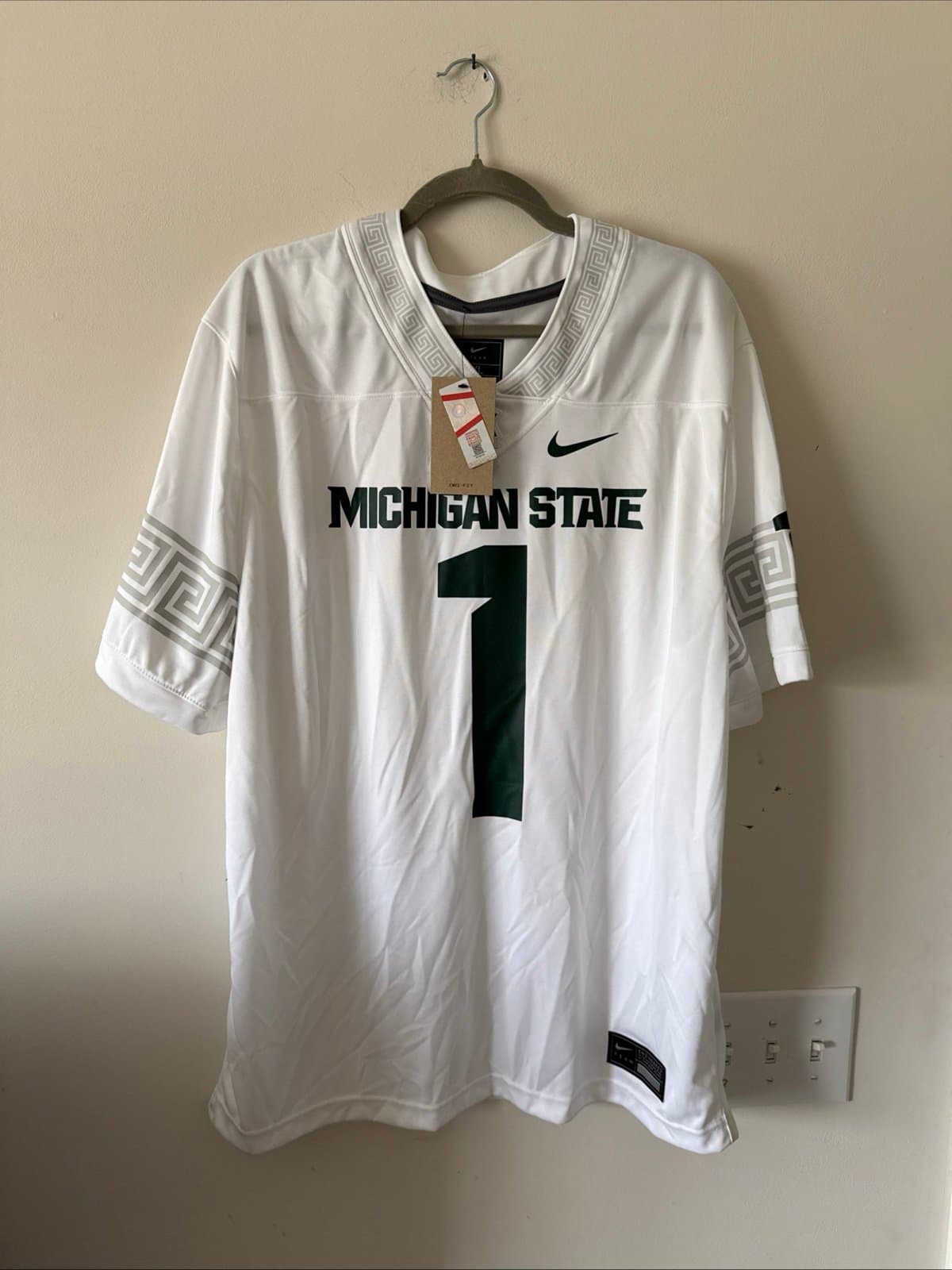Men’s Nike Michigan State Spartans #1 White Dri-FIT Football Jersey Sz XL - NWT - Image 1