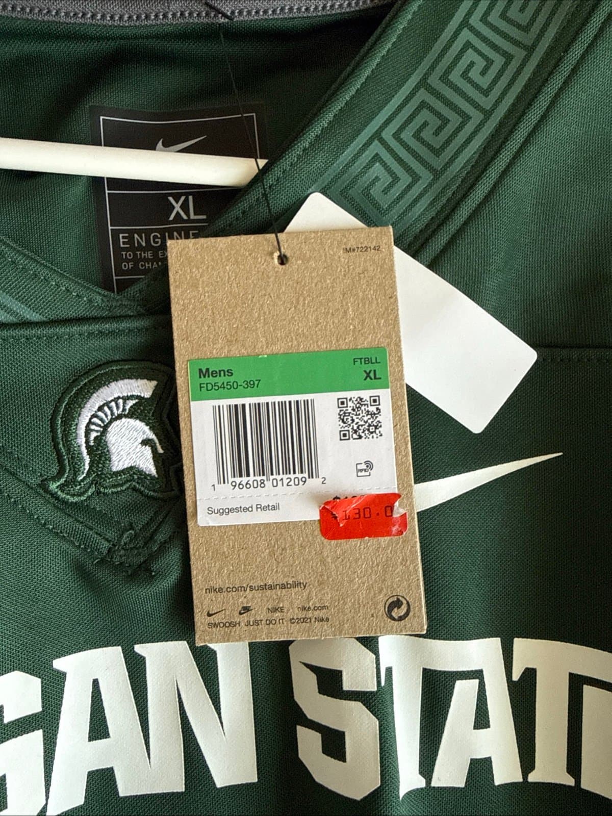 Men’s Nike Michigan State Spartans #1 Green Dri-FIT Jersey Sz XL - Green NWT - Thumbnail 6