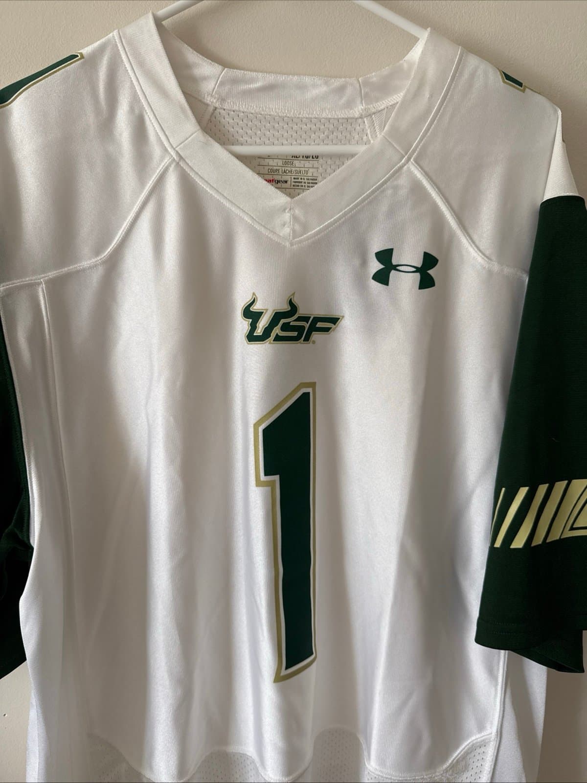 Men’s Under Armour USF Bulls #1 Football Jersey Loose Sz XL - White NWT - Thumbnail 2