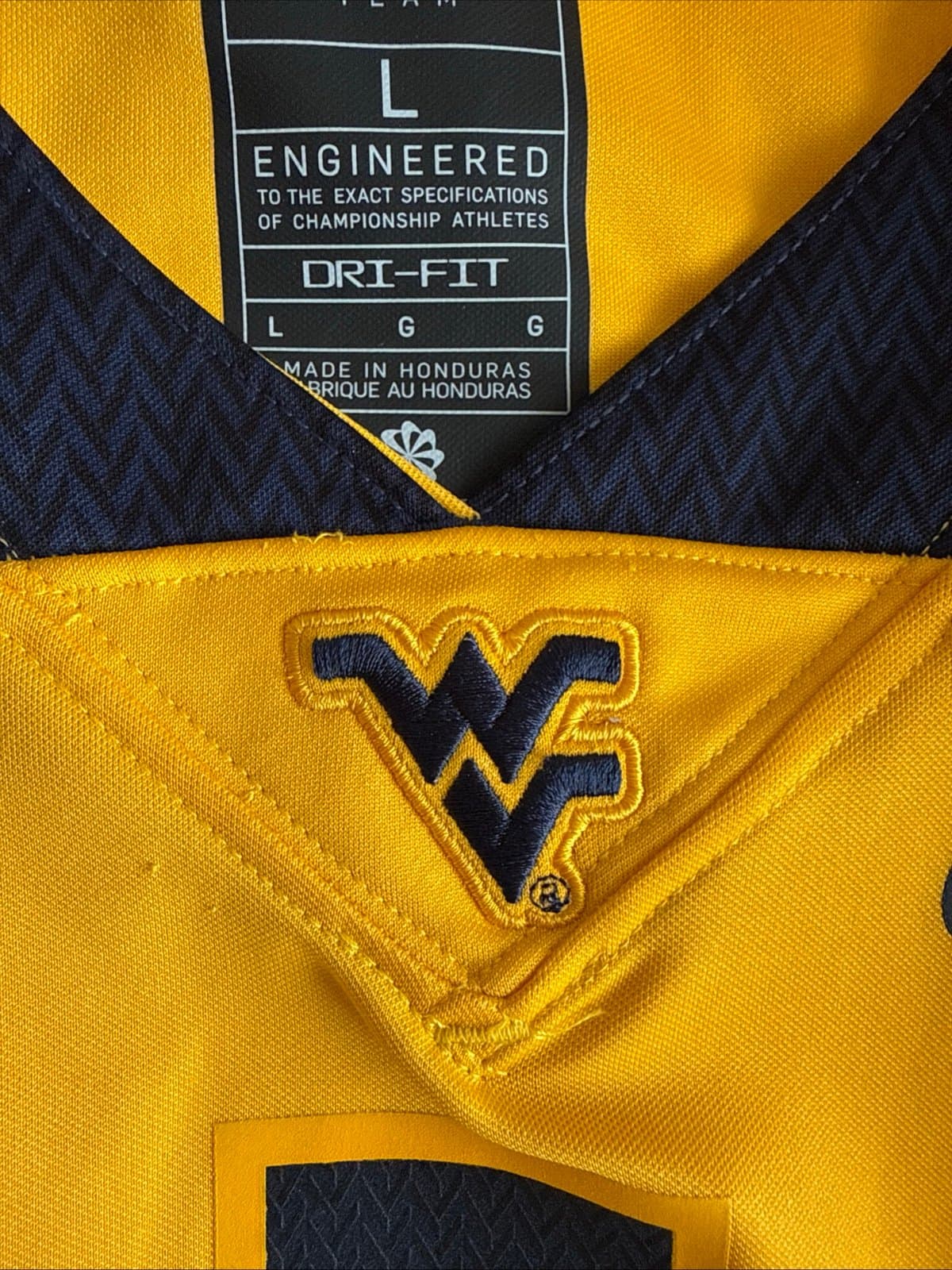 Men’s Nike West Virginia Mountaineers #1 Football NCAA Jersey Sz L - Gold RARE - Thumbnail 5
