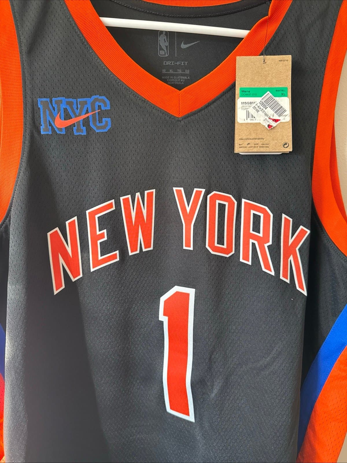 Men's Nike Obi Toppin #1 New York Knicks 22/23 City Edition Jersey Sz 52 - NWT - Thumbnail 2