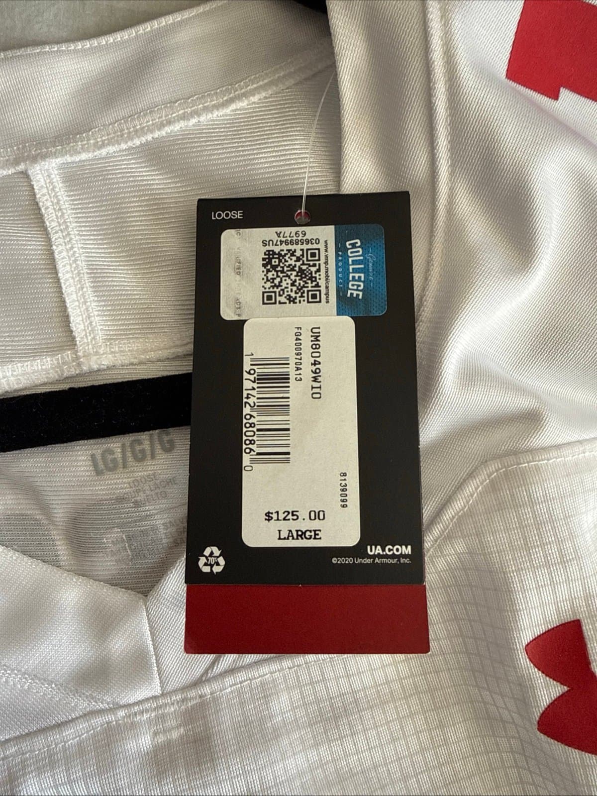 Men’s Under Armour Russell Wilson #16 Wisconsin Badgers Jersey Sz L - White NWT - Thumbnail 6
