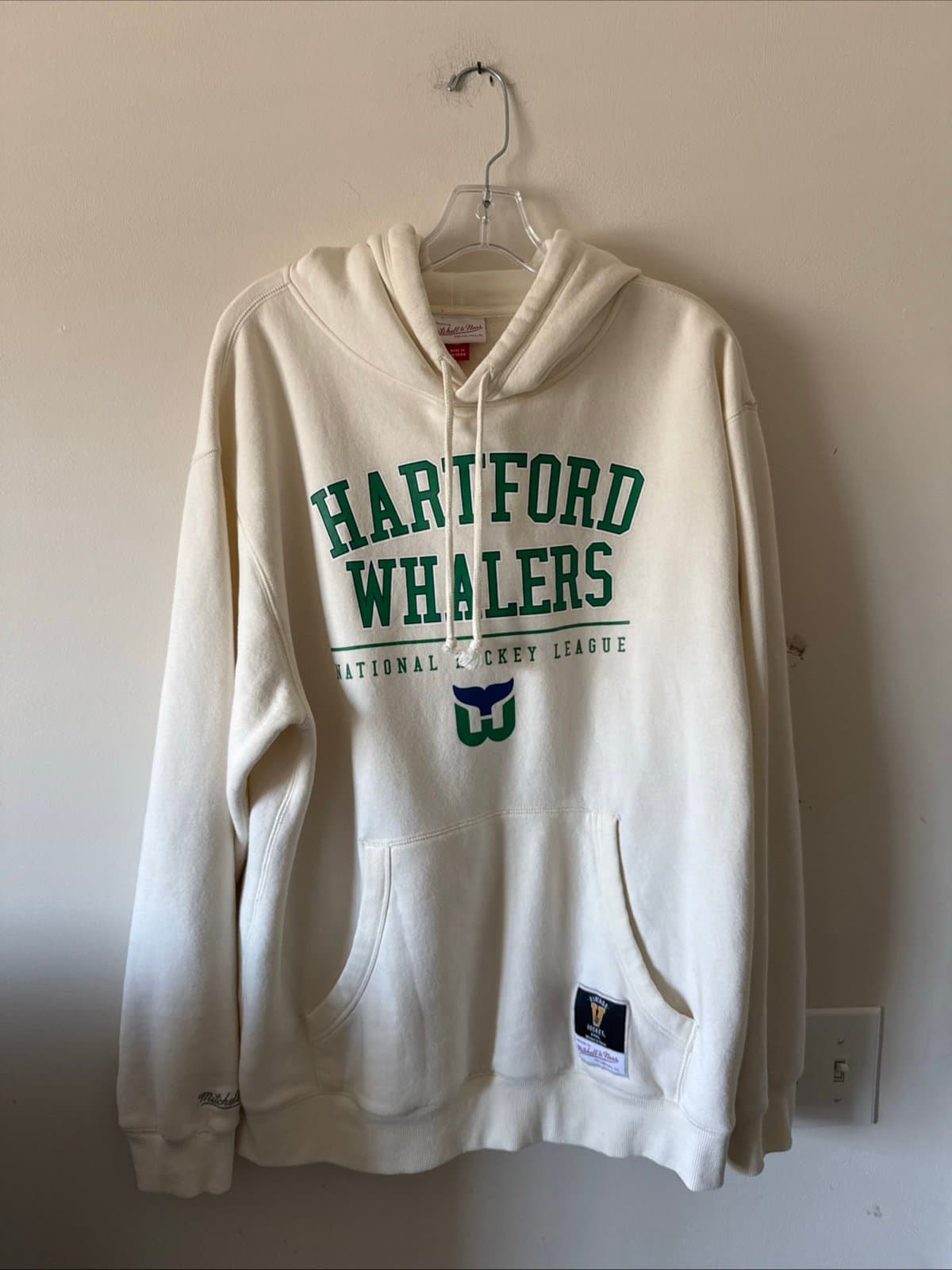 Men’s Mitchell & Ness Hartford Whalers Cream Walk-Off Fleece Hoodie Sz L - RARE