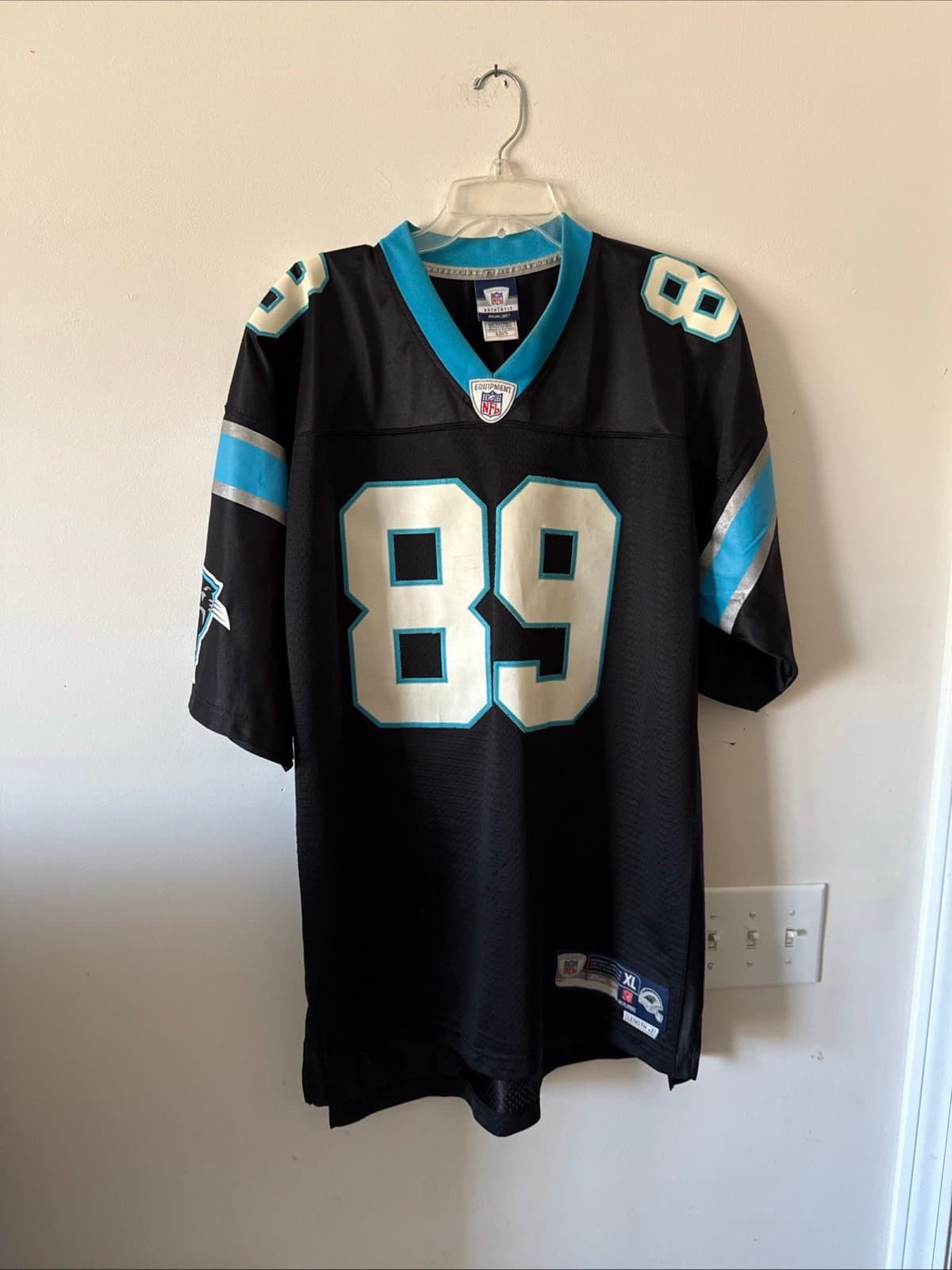 Men’s Reebok NFL Authentic Steve Smith #89 Carolina Panthers Jersey Sz XL Black - Image 1