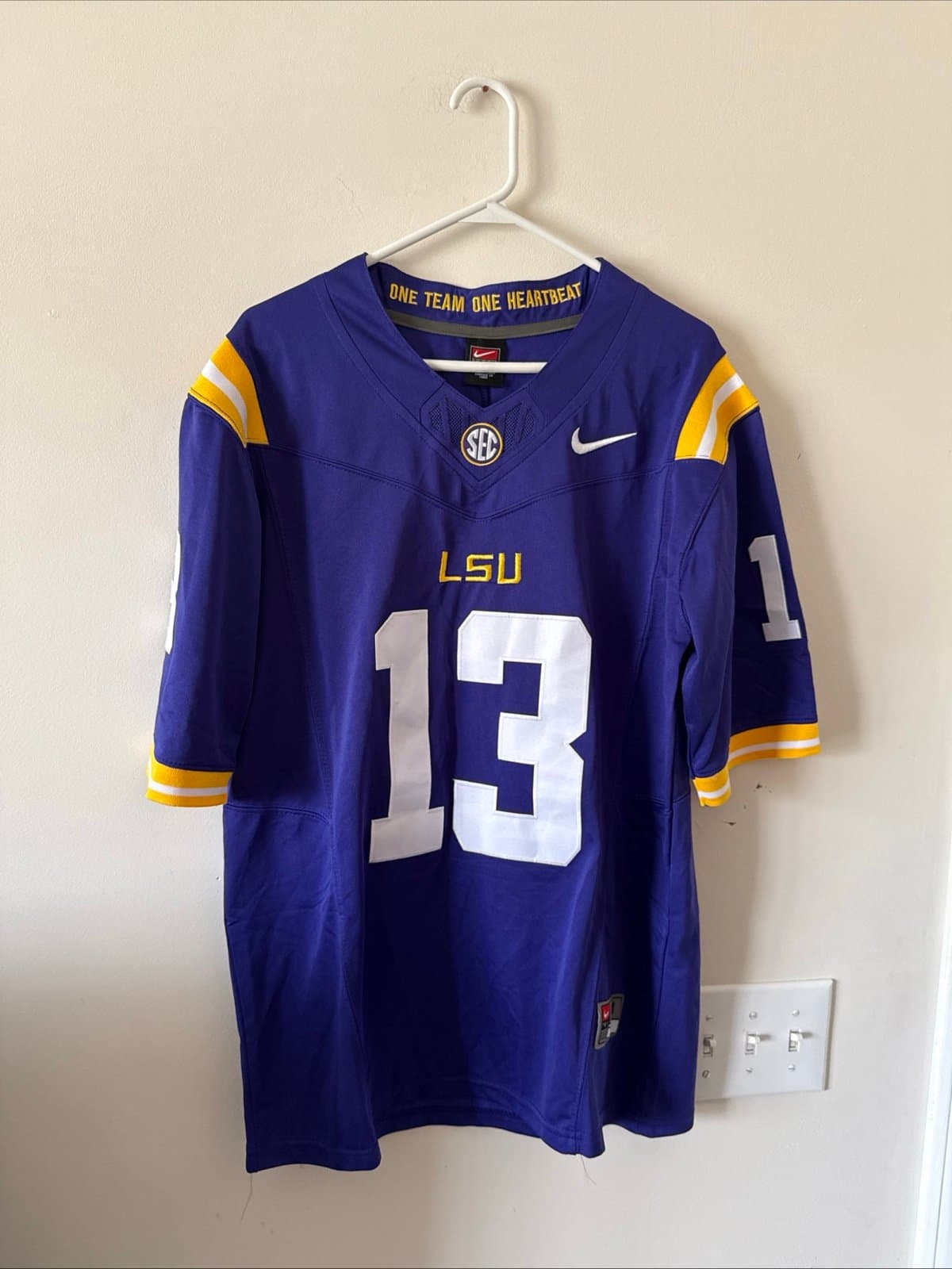 Men’s Nike Garrett Nussmeier #13 RARE LSU Tigers Football Jersey Sz M - Purple - Image 1