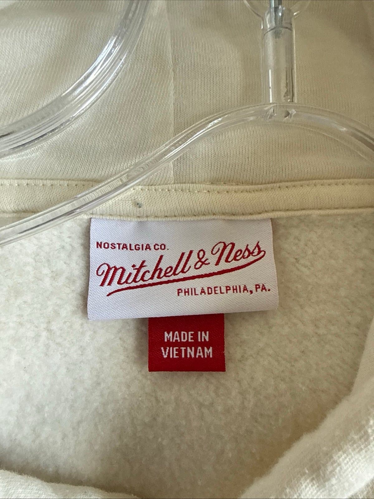 Men’s Mitchell & Ness Hartford Whalers Cream Walk-Off Fleece Hoodie Sz L - RARE - Thumbnail 4