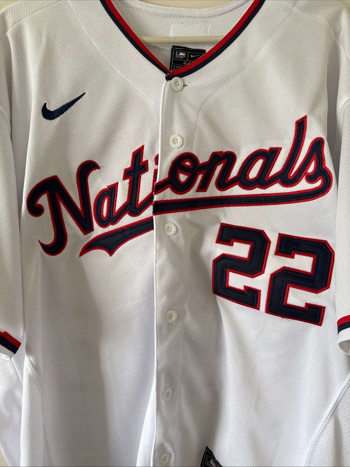 Original Nike Men's Washington Nationals Juan Soto White Home Jersey Sz 44 - Thumbnail 2