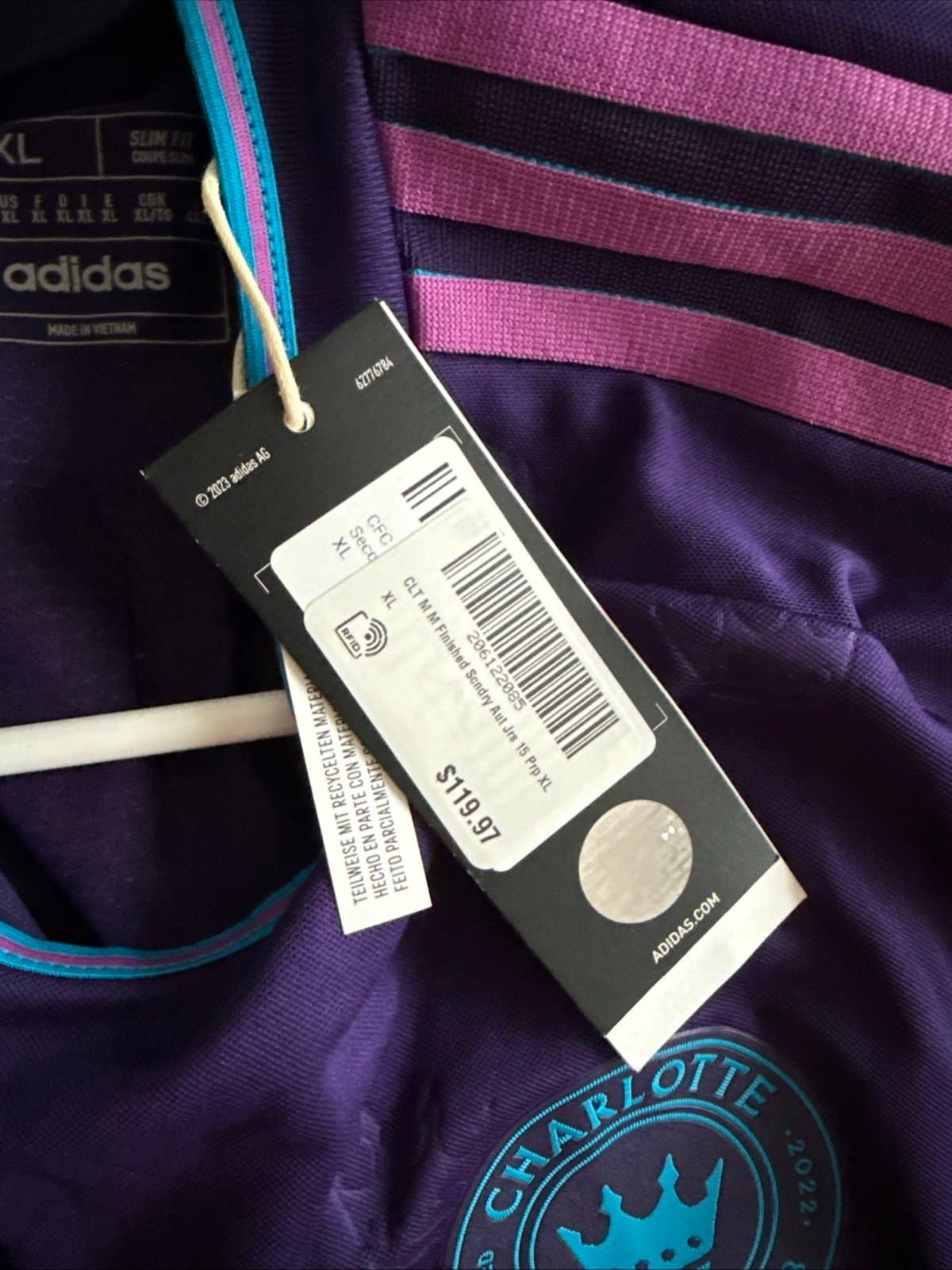 Men’s adidas Ben Bender #15 Charlotte FC 2023/24 MLS Jersey Sz XL - Purple NWT - Thumbnail 5