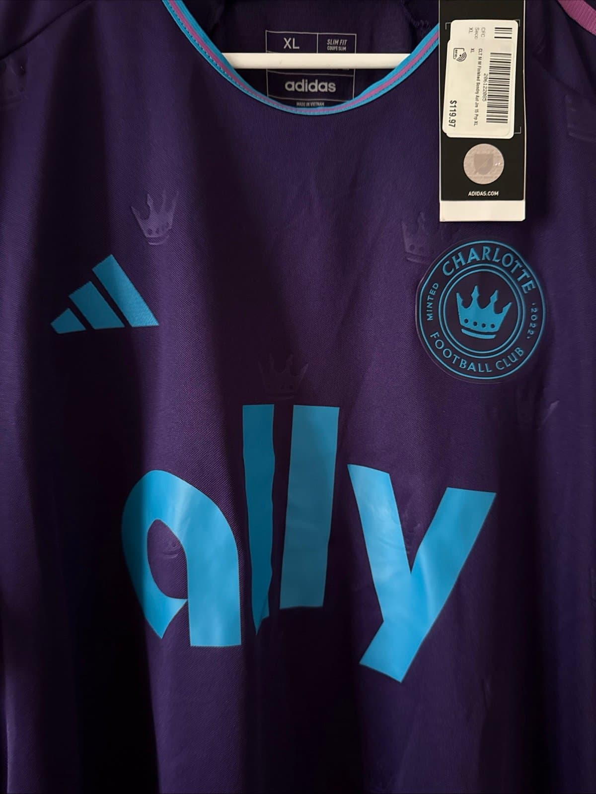 Men’s adidas Ben Bender #15 Charlotte FC 2023/24 MLS Jersey Sz XL - Purple NWT - Thumbnail 2